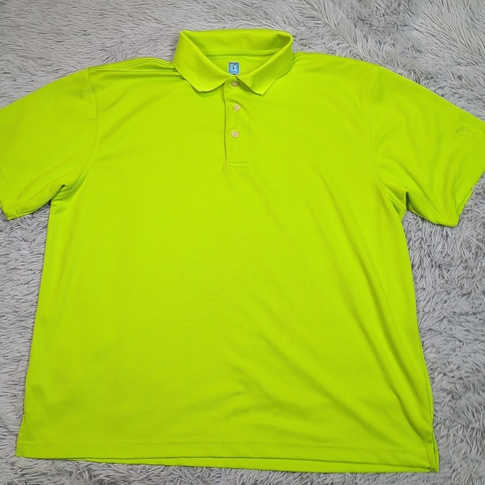 PGA Tour Shirt Mens XL Yellow Polo Golf Athletic Preppy Casual Comfort